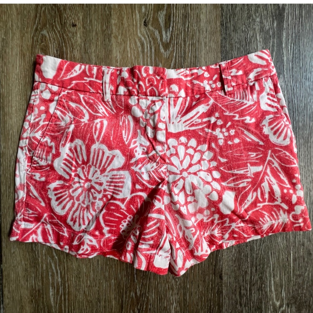 Artisan NY‎ Shorts Women 2 Red White Floral Tropical Print Flat Front Summer